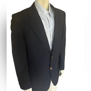 Carlo Vercelli size 42 L dark navy blue blazer with gold buttons ex cond wool